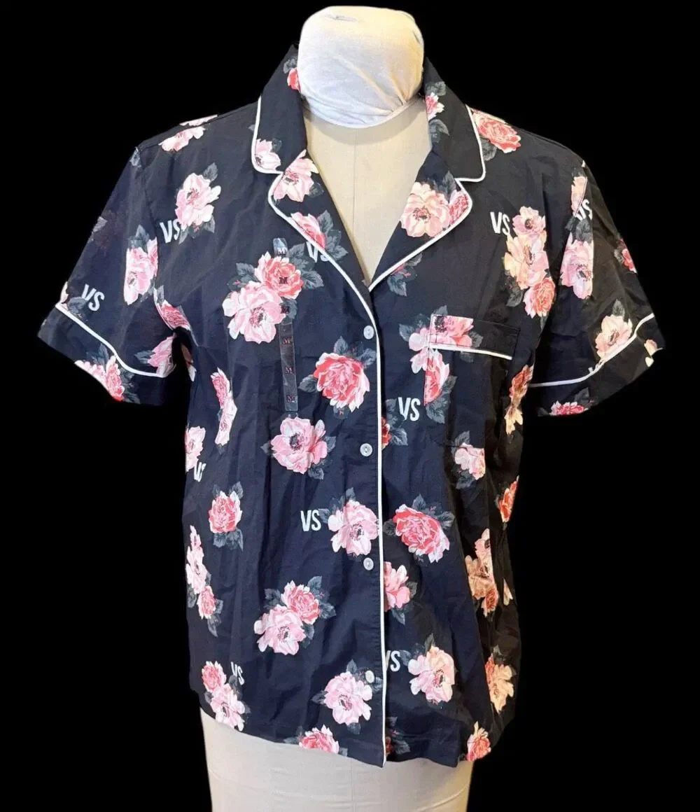 NWT Victoria’s Secret Pajama Shirt Black Flioral